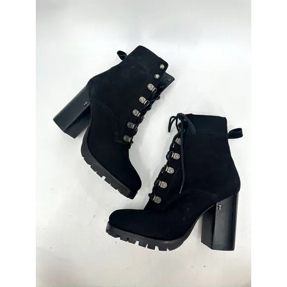 Ted Baker Imojen Leather Lace Up Chunky Heeled Boot Black Size 41