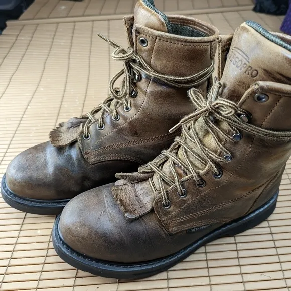 Tegopro Waterproof Brown leather steel toe Waterproof Hiker Work Boots Mens sz 9