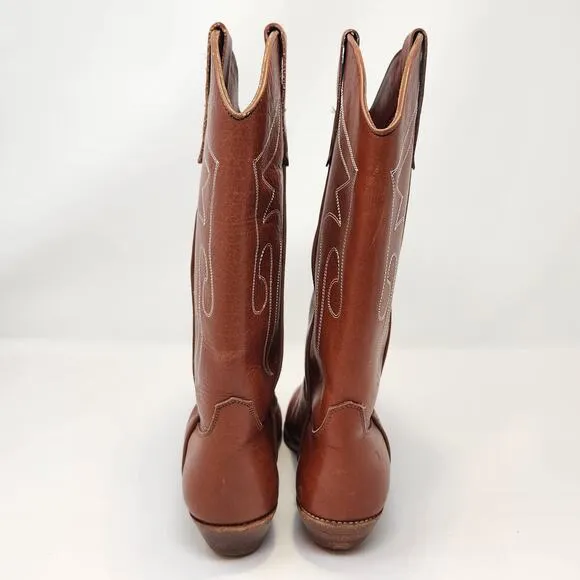 Terra Vintage Western Cowboy Boots Brown Leather Women Size 7 Pointed Toe Boho