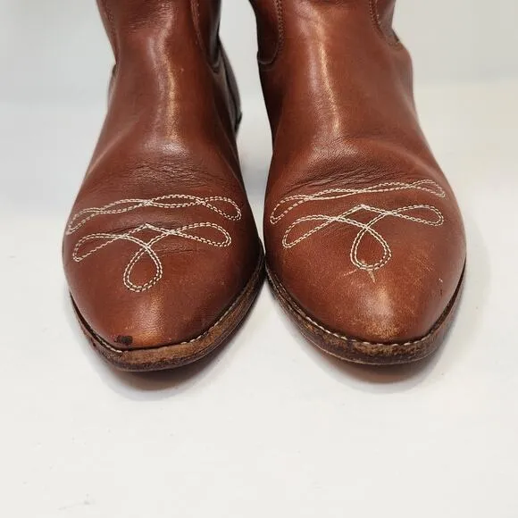 Terra Vintage Western Cowboy Boots Brown Leather Women Size 7 Pointed Toe Boho