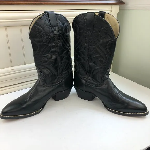 Texas Black Leather Western Cowboy Boots Festival Southwestern Classic
