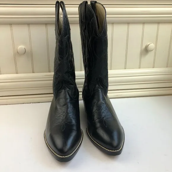 Texas Black Leather Western Cowboy Boots Festival Southwestern Classic