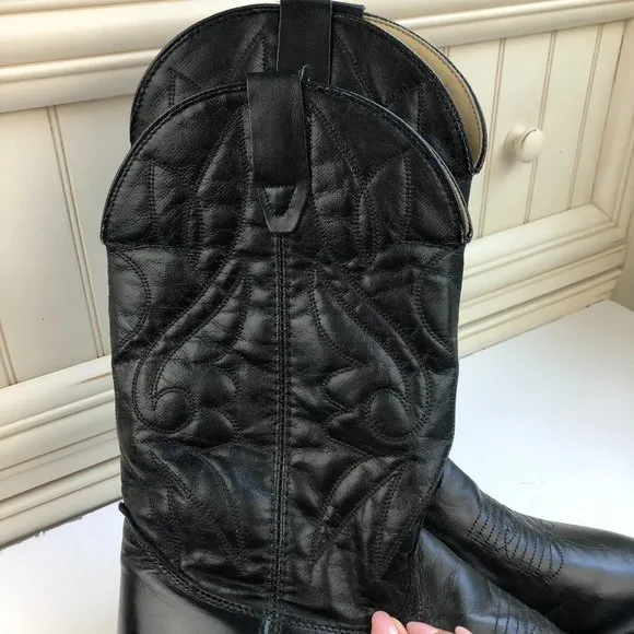 Texas Black Leather Western Cowboy Boots Festival Southwestern Classic