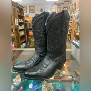 Texas Country Women’s Black Tooled Leather Cowboy Boots Size 8