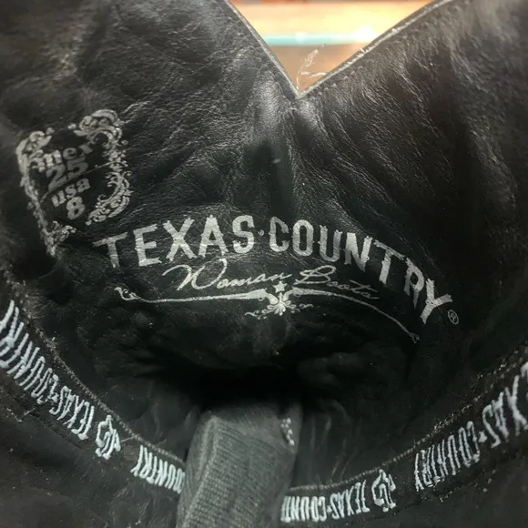 Texas Country Women’s Black Tooled Leather Cowboy Boots Size 8
