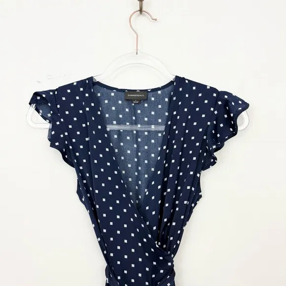 The Beach to Brunch Wrap Dress Square Dot in Deep Sea &amp; White Sand