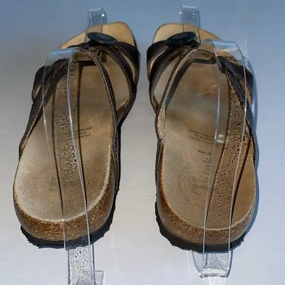 Think! Julia Brown Leather And Cork Cross Strap Sandals