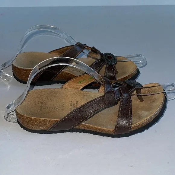 Think! Julia Brown Leather And Cork Cross Strap Sandals