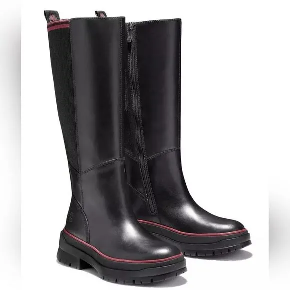 TIMBERLAND Malynn Waterproof Tall Black Leather Zip Boots Women's Size 7 NIB