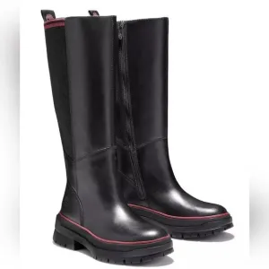 TIMBERLAND Malynn Waterproof Tall Black Leather Zip Boots Women's Size 7 NIB