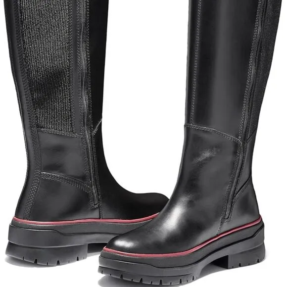 TIMBERLAND Malynn Waterproof Tall Black Leather Zip Boots Women's Size 7 NIB