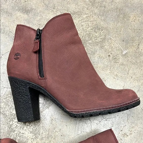 Timberland Red and Black Heeled Boots with Chunky Heel