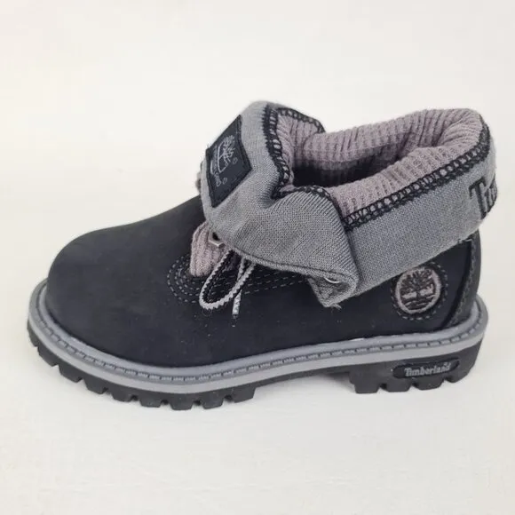 Timberland Roll Top Thetmal TODDLER Boots Waterproof Black Leather
