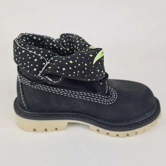 Timberland Roll Top TODDLER Glow Boots Waterproof Black Leather Size 4