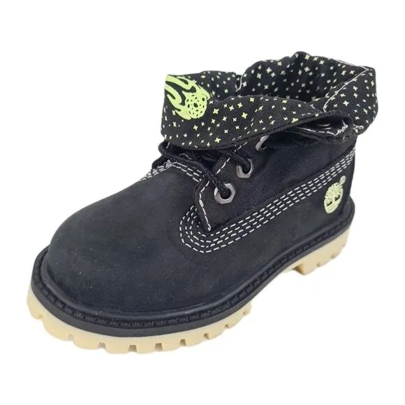 Timberland Roll Top TODDLER Glow Boots Waterproof Black Leather Size 4