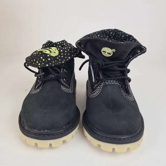 Timberland Roll Top TODDLER Glow Boots Waterproof Black Leather Size 4
