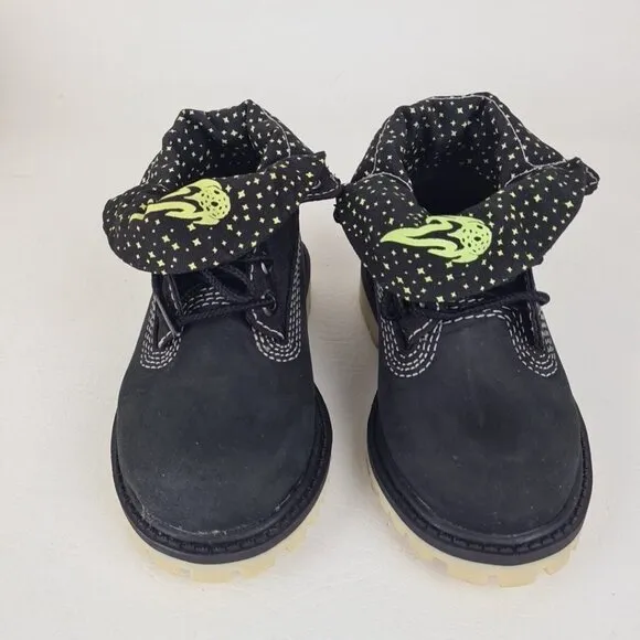 Timberland Roll Top TODDLER Glow Boots Waterproof Black Leather Size 4