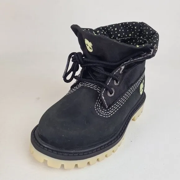 Timberland Roll Top TODDLER Glow Boots Waterproof Black Leather Size 4
