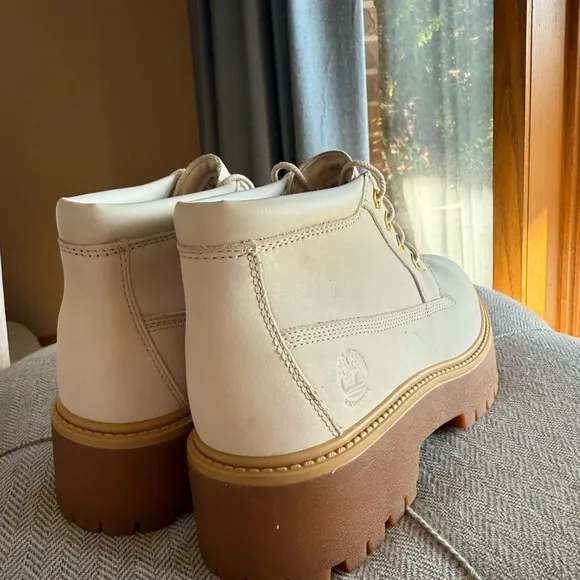 Timberland White and Brown Lace Up Boots with Chunky Sole