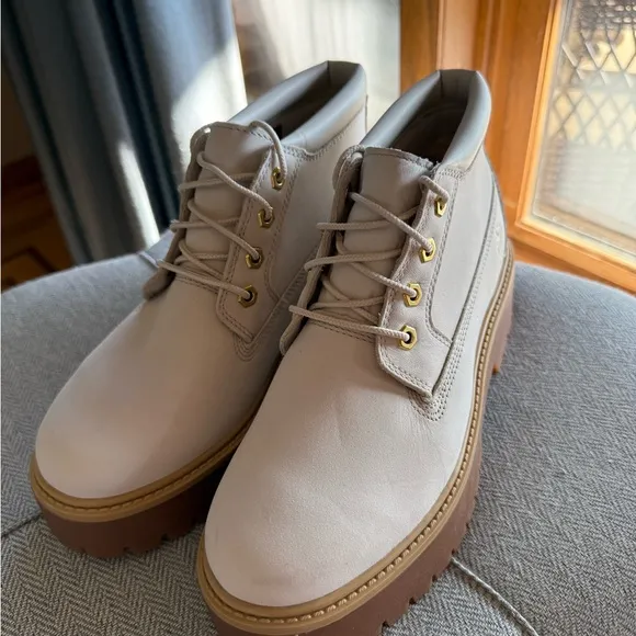 Timberland White and Brown Lace Up Boots with Chunky Sole
