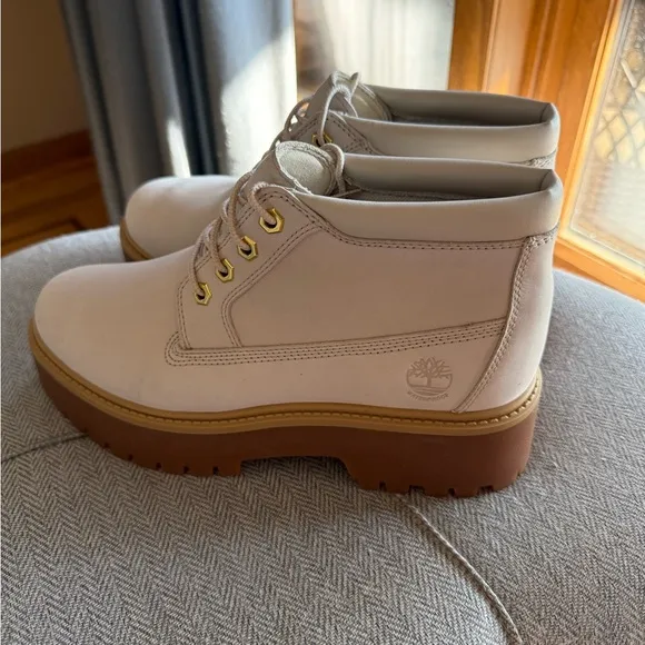 Timberland White and Brown Lace Up Boots with Chunky Sole