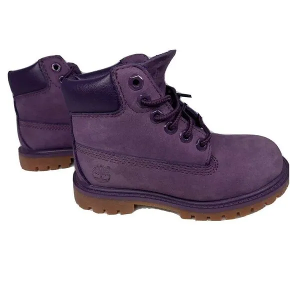 Timberland Youth Premium Waterproof Leather Boots Purple A14VL Boys Size 10