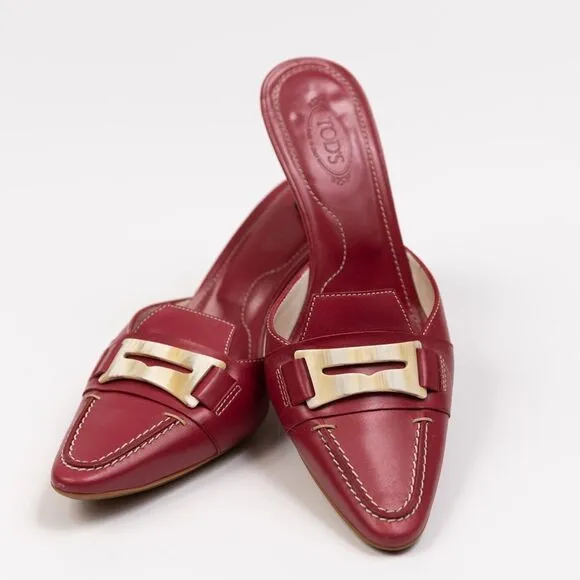 Tod’s Red Leather Mules heeled sandals size 7.5