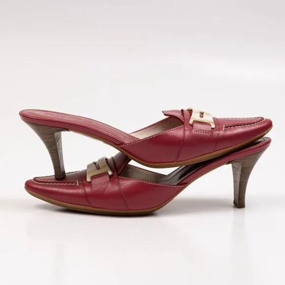 Tod’s Red Leather Mules heeled sandals size 7.5