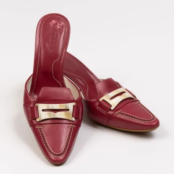 Tod’s Red Leather Mules heeled sandals size 7.5