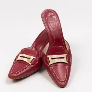 Tod’s Red Leather Mules heeled sandals size 7.5