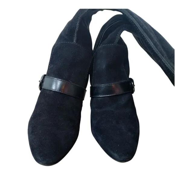 TOD'S‎ Women's Embellished Knee-High Pointed-Toe Leather Suede Boots Sz 36 Black