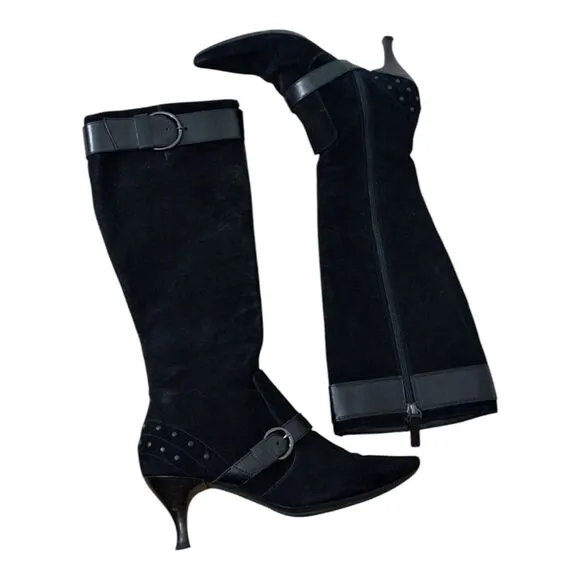 TOD'S‎ Women's Embellished Knee-High Pointed-Toe Leather Suede Boots Sz 36 Black