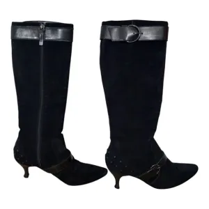 TOD'S‎ Women's Embellished Knee-High Pointed-Toe Leather Suede Boots Sz 36 Black