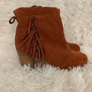 Toms Cognac Suede Fringe Ankle Boots