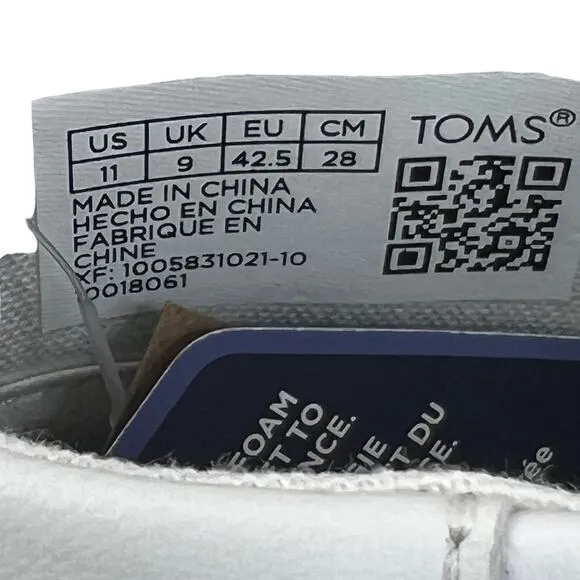 TOMS Leather Bryce Sneakers White Womens Size 11 Ortholite Pull On Shoes Casual