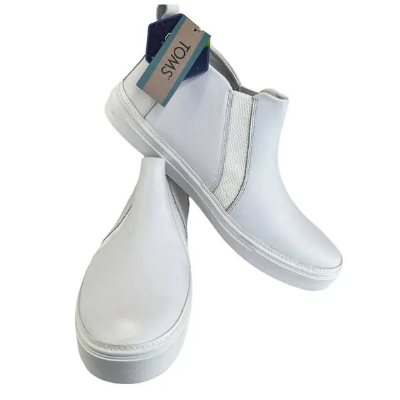 TOMS Leather Bryce Sneakers White Womens Size 11 Ortholite Pull On Shoes Casual