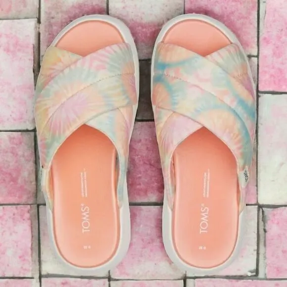 TOMS NIB ALPARGATA MALLOW CROSSOVER SANDALS SLIDES SHOES CANDY PINK TIE DYE 8