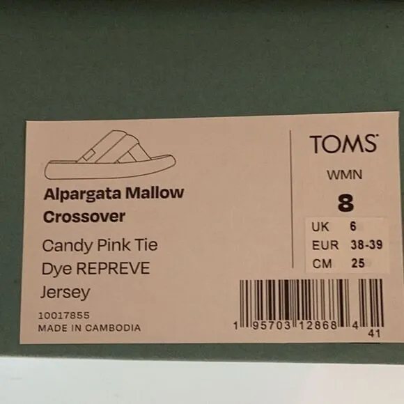 TOMS NIB ALPARGATA MALLOW CROSSOVER SANDALS SLIDES SHOES CANDY PINK TIE DYE 8