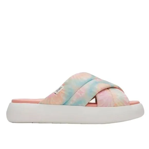 TOMS NIB ALPARGATA MALLOW CROSSOVER SANDALS SLIDES SHOES CANDY PINK TIE DYE 8