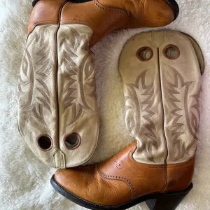 Tony Lama Cowboy Boots Tan and Cream Western Style