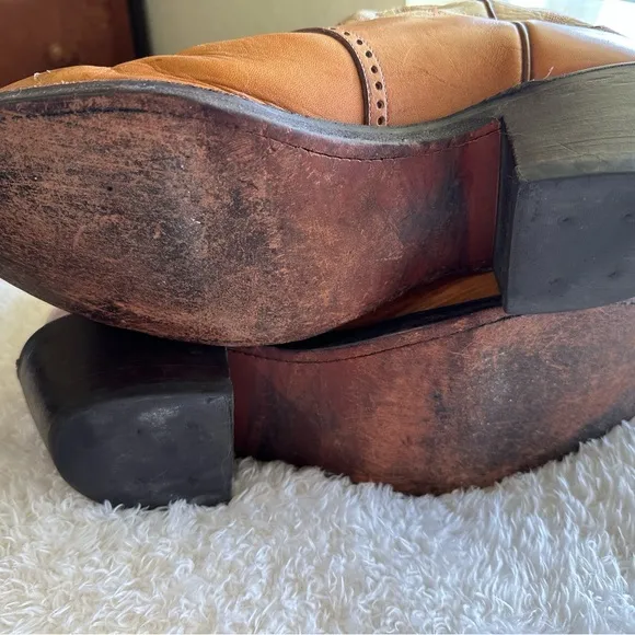 Tony Lama Cowboy Boots Tan and Cream Western Style