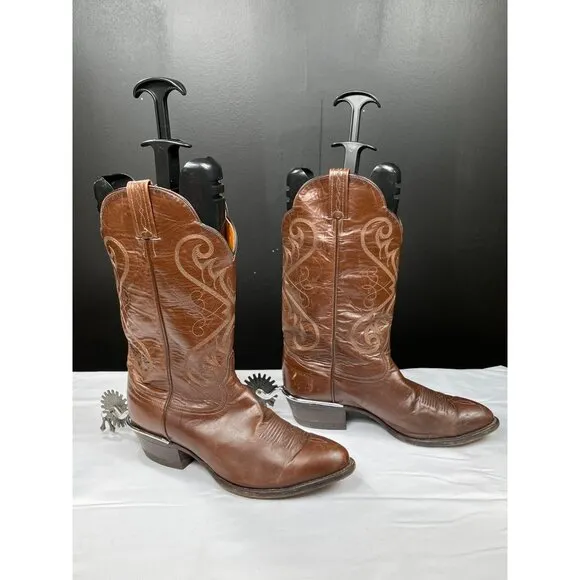Tony Lama Mens Brown Leather Western Cowboy Boots Size 10 SKU 7359