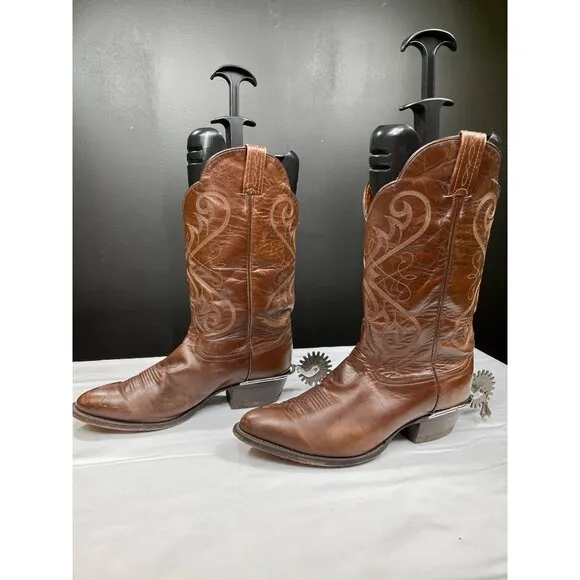 Tony Lama Mens Brown Leather Western Cowboy Boots Size 10 SKU 7359
