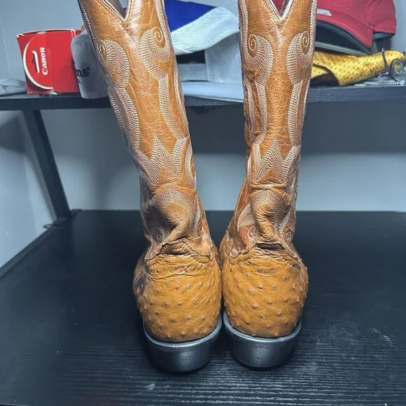 Tony Lama Mens Size 10 D Ostrich Boots Brown Round Toe