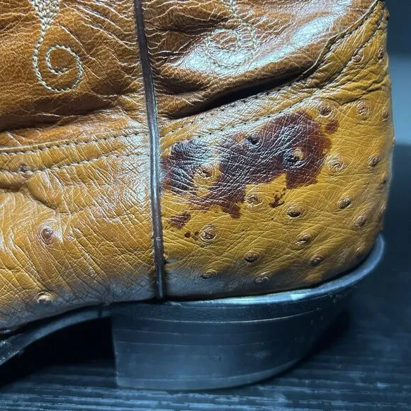 Tony Lama Mens Size 10 D Ostrich Boots Brown Round Toe