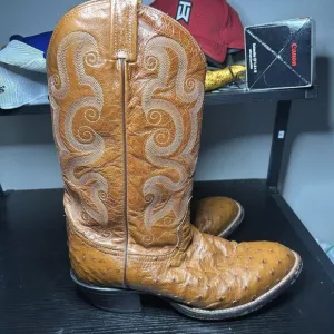 Tony Lama Mens Size 10 D Ostrich Boots Brown Round Toe