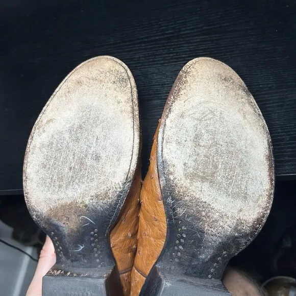 Tony Lama Mens Size 10 D Ostrich Boots Brown Round Toe