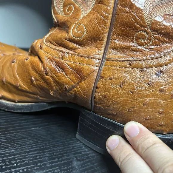 Tony Lama Mens Size 10 D Ostrich Boots Brown Round Toe