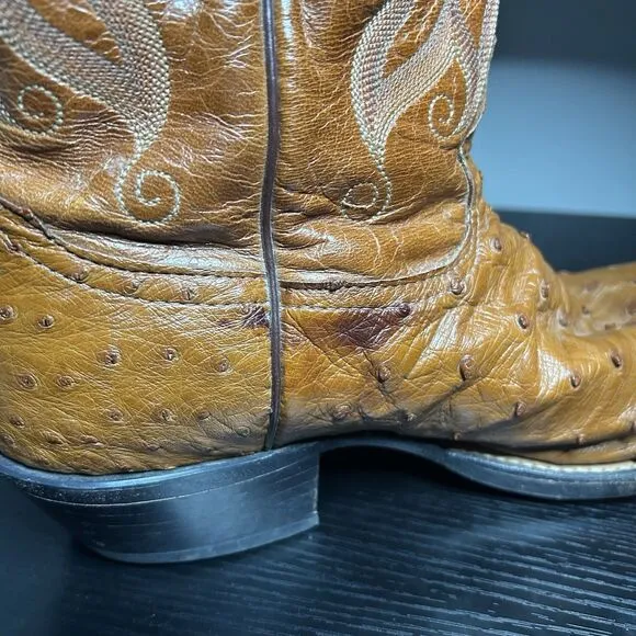 Tony Lama Mens Size 10 D Ostrich Boots Brown Round Toe