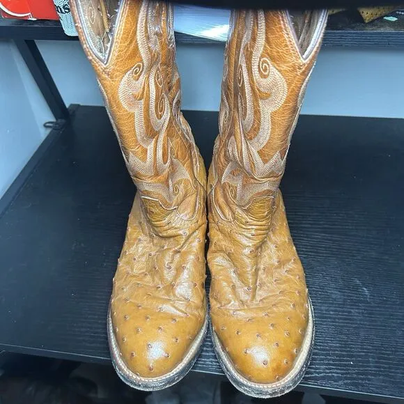 Tony Lama Mens Size 10 D Ostrich Boots Brown Round Toe